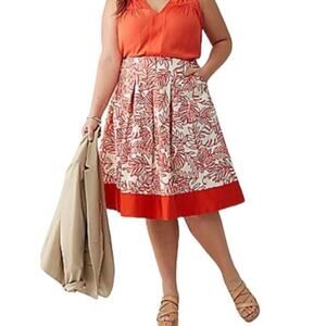 Lane Bryant Plus Linen Blend Floral Leaf Box Pleated Circle Skirt Size 20